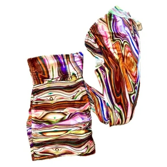 🌟 ELLIATT Nala Psychedelic print Mesh Strapless Ruched Cocktail mini Dress XS - Picture 6 of 8
